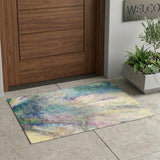 3' X 5' Beige Blue and Gray Abstract Washable Non Skid Indoor Outdoor Area Rug