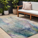 8' X 10' Beige Blue and Gray Abstract Washable Non Skid Indoor Outdoor Area Rug
