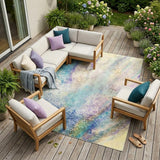 8' X 10' Beige Blue and Gray Abstract Washable Non Skid Indoor Outdoor Area Rug