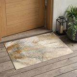 3' X 5' Brown Abstract Washable Non Skid Indoor Outdoor Area Rug