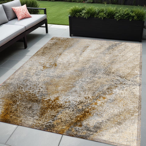 5' X 8' Brown Abstract Washable Non Skid Indoor Outdoor Area Rug
