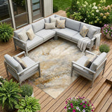 8' X 10' Brown Abstract Washable Non Skid Indoor Outdoor Area Rug