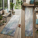 8' Runner Ivory Abstract Washable Non Skid Indoor Outdoor Runner Rug