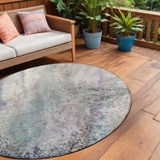 8' Round Ivory Round Abstract Washable Non Skid Indoor Outdoor Area Rug