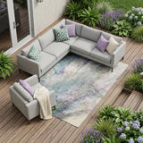 8' X 10' Ivory Abstract Washable Non Skid Indoor Outdoor Area Rug
