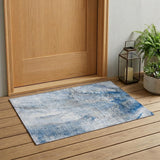 2' X 3' Ivory Blue and Gray Abstract Washable Non Skid Indoor Outdoor Area Rug