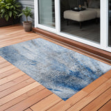 3' X 5' Ivory Blue And Gray Abstract Washable Indoor Outdoor Area Rug