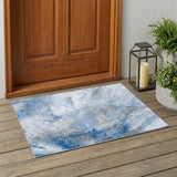 3' X 5' Ivory Blue And Gray Abstract Washable Indoor Outdoor Area Rug