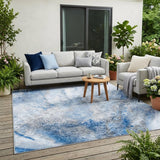 5' X 8' Navy and Gray Abstract Washable Non Skid Indoor Outdoor Area Rug