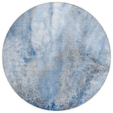 8' Round Ivory Blue and Gray Round Abstract Washable Non Skid Indoor Outdoor Area Rug