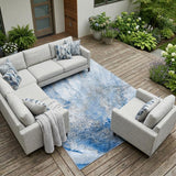 8' X 10' Navy and Gray Abstract Washable Non Skid Indoor Outdoor Area Rug