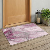 3' X 5' Pink Abstract Washable Non Skid Indoor Outdoor Area Rug