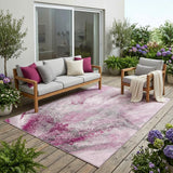5' X 8' Pink Abstract Washable Non Skid Indoor Outdoor Area Rug