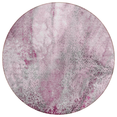 8' Round Pink Round Abstract Washable Non Skid Indoor Outdoor Area Rug