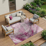 8' X 10' Pink Abstract Washable Non Skid Indoor Outdoor Area Rug
