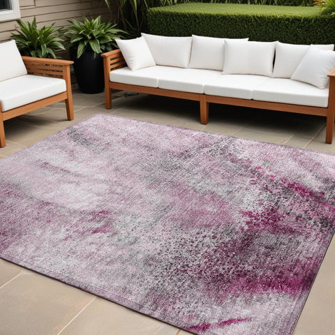 8' X 10' Pink Abstract Washable Non Skid Indoor Outdoor Area Rug