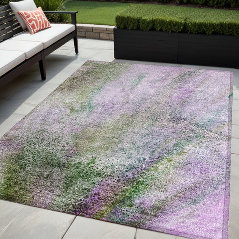 5' X 8' Purple Abstract Washable Non Skid Indoor Outdoor Area Rug