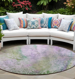 8' Round Purple Round Abstract Washable Non Skid Indoor Outdoor Area Rug