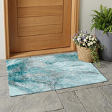 3' X 5' Gray and Ivory Abstract Washable Non Skid Indoor Outdoor Area Rug