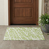 2' X 3' Green and White Abstract Washable Non Skid Indoor Outdoor Area Rug