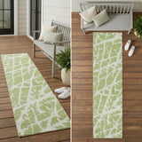 8' Runner Green and White Abstract Washable Non Skid Indoor Outdoor Runner Rug