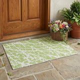 3' X 5' Green And White Abstract Washable Indoor Outdoor Area Rug