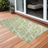 3' X 5' Green And White Abstract Washable Indoor Outdoor Area Rug