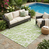 5' X 8' Green and White Abstract Washable Non Skid Indoor Outdoor Area Rug