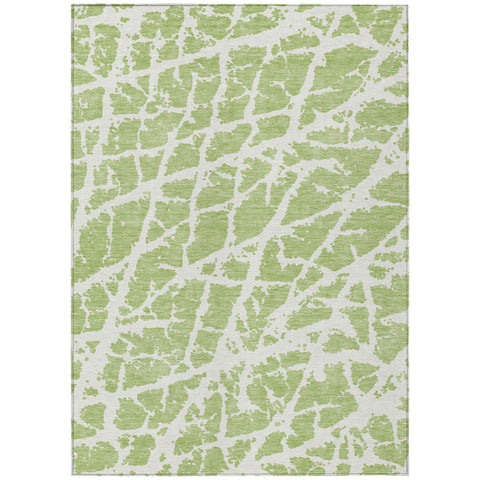 5' X 8' Green and White Abstract Washable Non Skid Indoor Outdoor Area Rug