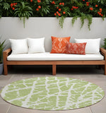 8' Round Green and White Round Abstract Washable Non Skid Indoor Outdoor Area Rug
