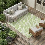 8' X 10' Green and White Abstract Washable Non Skid Indoor Outdoor Area Rug