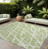 8' X 10' Green and White Abstract Washable Non Skid Indoor Outdoor Area Rug