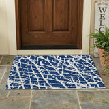 2' X 3' Navy and Ivory Abstract Washable Non Skid Indoor Outdoor Area Rug