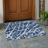 3' X 5' Blue And White Abstract Washable Indoor Outdoor Area Rug