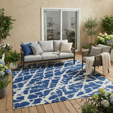 5' X 8' Blue and White Abstract Washable Non Skid Indoor Outdoor Area Rug