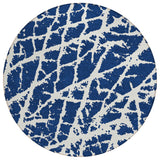 8' Blue And White Round Abstract Washable Indoor Outdoor Area Rug