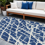 8' X 10' Blue and White Abstract Washable Non Skid Indoor Outdoor Area Rug