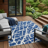8' X 10' Blue and White Abstract Washable Non Skid Indoor Outdoor Area Rug