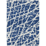 8' X 10' Blue and White Abstract Washable Non Skid Indoor Outdoor Area Rug