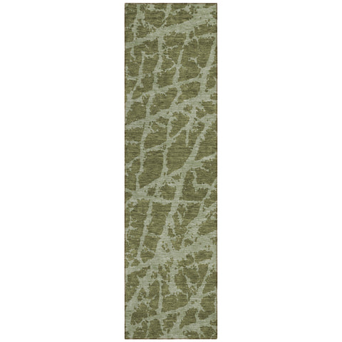 8' Runner Green Abstract Washable Non Skid Indoor Outdoor Runner Rug