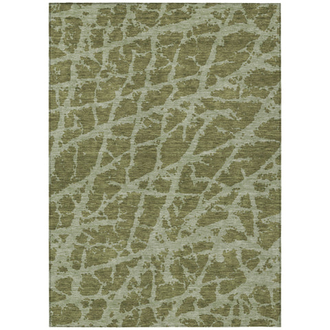 5' X 8' Green Abstract Washable Non Skid Indoor Outdoor Area Rug