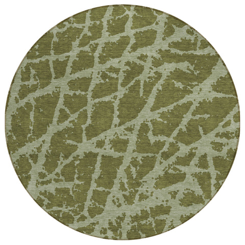 8' Round Green Round Abstract Washable Non Skid Indoor Outdoor Area Rug