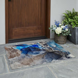 2' X 3' Blue Abstract Washable Non Skid Indoor Outdoor Area Rug