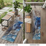 8' Blue Abstract Washable Indoor Outdoor Runner Rug