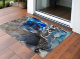 3' X 5' Blue Abstract Washable Non Skid Indoor Outdoor Area Rug