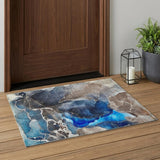 3' X 5' Blue Abstract Washable Non Skid Indoor Outdoor Area Rug