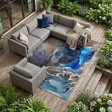 8' X 10' Blue Abstract Washable Non Skid Indoor Outdoor Area Rug