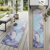 8' Runner Blue Abstract Washable Non Skid Indoor Outdoor Runner Rug