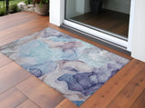 3' X 5' Blue Abstract Washable Non Skid Indoor Outdoor Area Rug