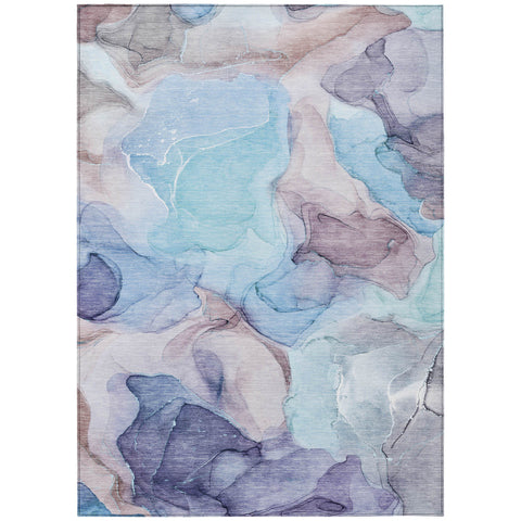 3' X 5' Blue Abstract Washable Non Skid Indoor Outdoor Area Rug